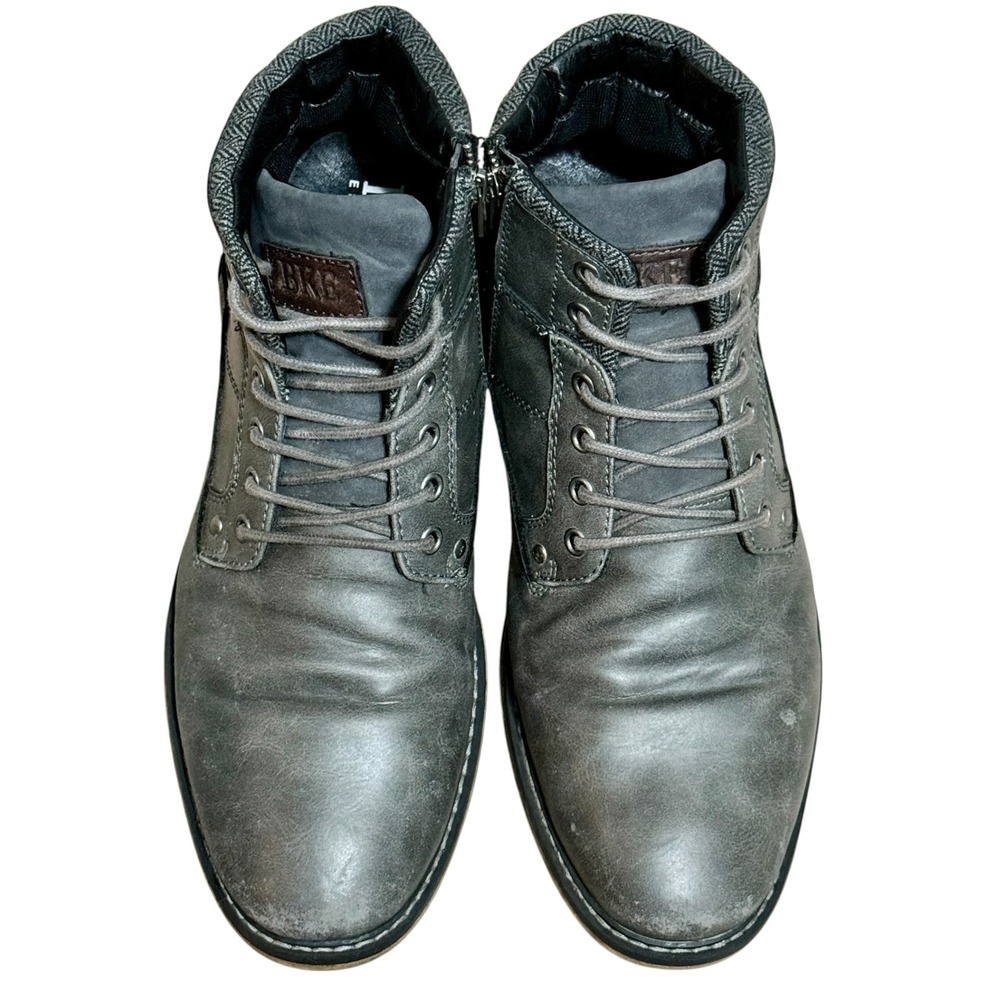 BKE Mens Gray Faux Leather Side Zip Lace Up Ankle Boots Herringbone Trim Sz 11